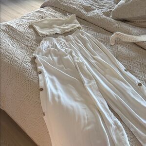 Lulu's Cream Button-Detail Pants with ribbed tube top fits like small